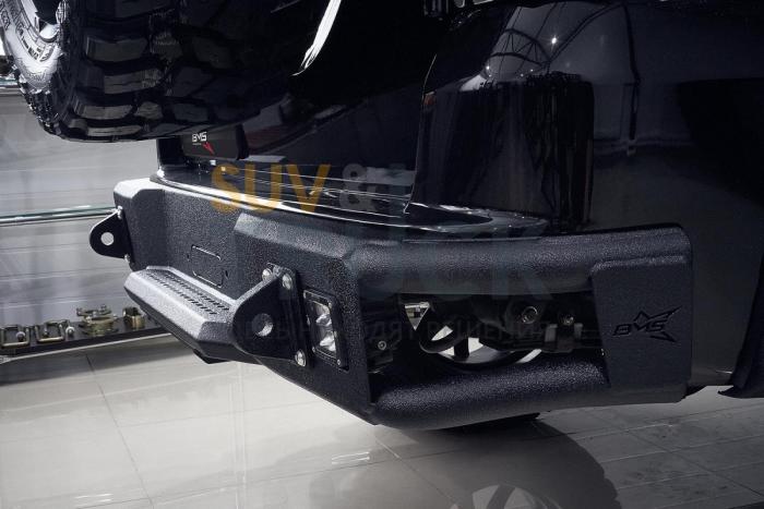 Задний силовой бампер BMS ALFA для УАЗ Патриот 2016-18, полимерное покрытие + цинкование