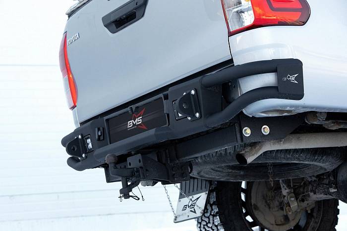 Задний силовой бампер BMS ALFA для Toyota Hilux REVO 2015+, покрытие Raptor + цинкование