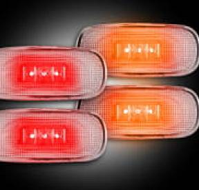 Dodge 02-09 RAM Dually Fender Lenses (4-Piece Set) w/ 2 Red LED Lights & 2 Amber LED Lights - Clear Lens w/ Chrome Trim