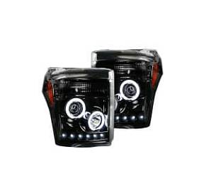 Ford Superduty 11-16 F250/F350/F450/F550 PROJECTOR HEADLIGHTS w/ CCFL HALOS & DRL - Smoked / Black