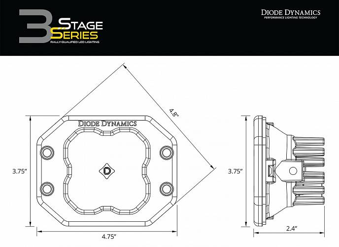 Белый врезной LED-модуль SS3 Sport с янтарной подсветкой, рабочий свет