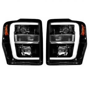 Ford Superduty 08-10 F250/F350/F450/F550 PROJECTOR HEADLIGHTS w/ Ultra High Power Smooth OLED HALOS & DRL - Smoked / Black