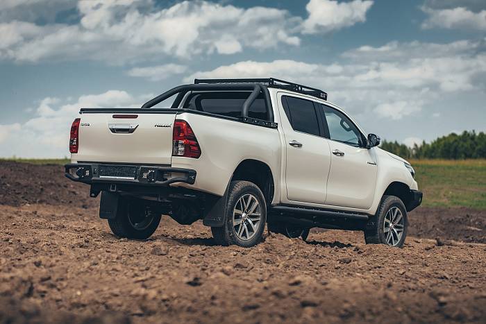Задний силовой бампер BMS ALFA для Toyota Hilux REVO 2015+, покрытие Raptor + цинкование