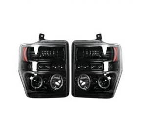 Ford Superduty 08-10 F250/F350/F450/F550 PROJECTOR HEADLIGHTS w/ CCFL HALOS & DRL - Smoked / Black