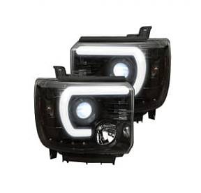 GMC Sierra 14-17 (3nd GEN) PROJECTOR HEADLIGHTS w/ SMOOTH OLED HALOS & DRL - Smoked / Black