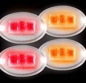 Ford 99-10 Superduty Dually Fender Lenses (4-Piece Set) w/ 2 Red LED Lights & 2 Amber LED Lights - Clear Lens w/ Chrome Trim
