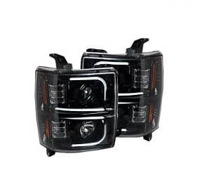 Chevrolet Silverado 1500 14-17 (3rd GEN) PROJECTOR HEADLIGHTS w/ Ultra High Power Smooth OLED HALOS & DRL - Smoked / Black