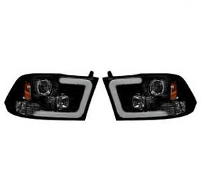 Dodge RAM 09-13 1500 & 10-14 2500/3500 PROJECTOR HEADLIGHTS w/ Ultra High Power Smooth OLED HALOS & DRL - Smoked / Black