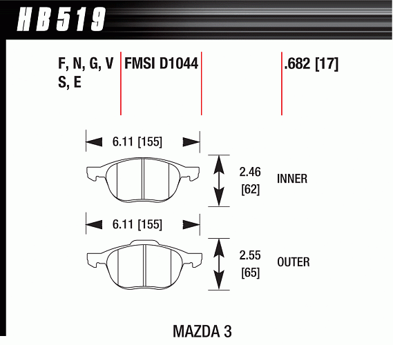ТОРМОЗНЫЕ КОЛОДКИ FORD FOCUS 07-14,MAZDA 3/5 06-14 HAWK HPS ПЕР.