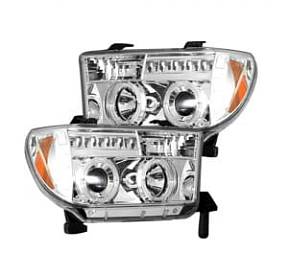 Toyota Tundra & Sequoia 07-13 PROJECTOR HEADLIGHTS w/ Ultra High Power Smooth OLED HALOS & DRL - Clear / Chrome