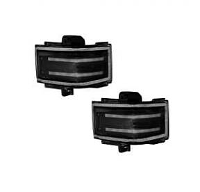 Ford 17-18 F250/F350/F450 Superduty Side Mirror Lenses (2-Piece Set) w/ AMBER LED Running Lights, AMBER Flashing LED Turn Signals & WHITE LED Spot Lights - Smoked Lens