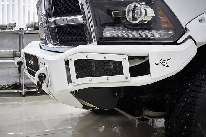 Передний силовой бампер BMS Alfa для Dodge Ram 2009-18, полимерное покрытие + цинкование