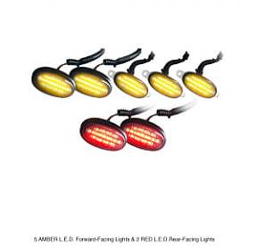 Ford RAPTOR 09-14 LED Fender & Front Grill Light Kit - (7-Piece Set) w/ 5 AMBER LED Forward-Facing Lights & 2 RED Rear-Facing Lights - Smoked Lens w/ Black Trim