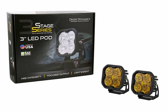 Противотуманные янтарные LED-фары SS3 Pro SAE с янтарной подсветкой 2 шт 