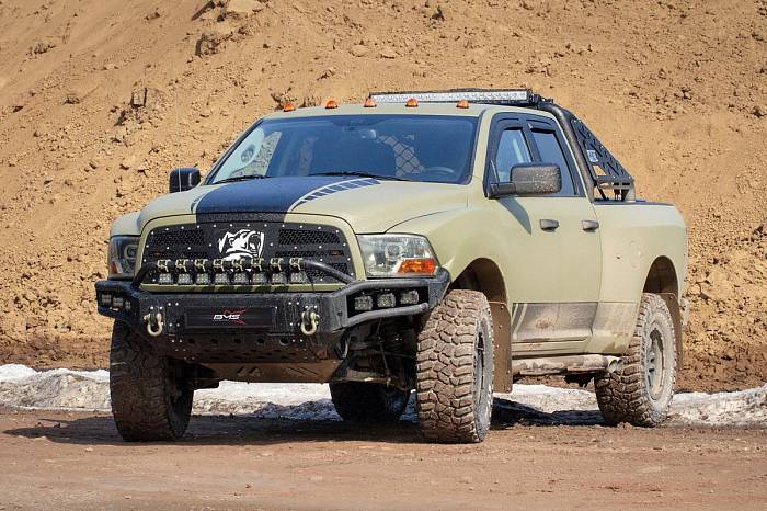 Передний силовой бампер BMS Alfa для Dodge Ram 2009-18, полимерное покрытие