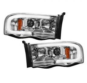 Dodge RAM 02-05 1500/2500/3500 PROJECTOR HEADLIGHTS w/ Ultra High Power Smooth OLED HALOS & DRL - Clear / Chrome