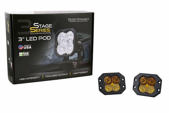 Противотуманные желтые врезные LED-модули SS3 Sport SAE с янтарной подсветкой