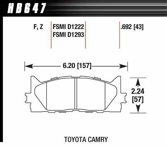 Тормозные колодки передние HAWK CERAMIC для CAMRY 06-, LEXUS ES300H/350 13- 