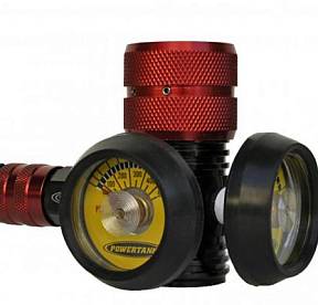 Sidearm PRO Regulator, 0-400 PSI, adjustable, fits 323 valves, Aluminum body, two gauges