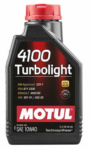 1 л MOTUL 4100 TURBOLIGHT 10W-40 для бензиновых и дизельных двигателей, изготовленное по технологии Technosynthese®