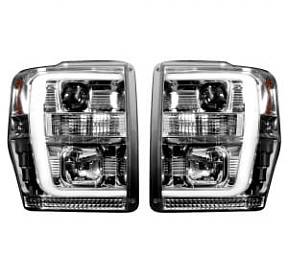 Ford Superduty 08-10 F250/F350/F450/F550 PROJECTOR HEADLIGHTS w/ Ultra High Power Smooth OLED HALOS & DRL - Clear / Chrome