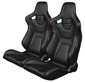 Спортивные сиденья анатомические серии Elite-X - чёрные с красной строчкой