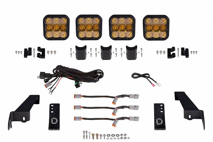 Комплект LED-балка желтая SS5 Sport CrossLink с кронштейнами на решетку радиатора Jeep Wrangler, Combo