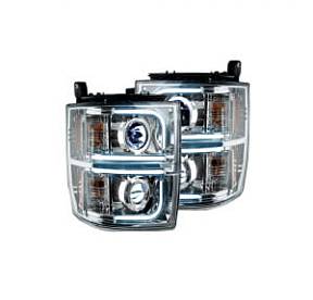 Chevrolet Silverado 1500 14-17 (3rd GEN) PROJECTOR HEADLIGHTS w/ Ultra High Power Smooth OLED HALOS & DRL - Clear / Chrome