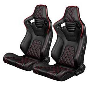 Спортивные сиденья анатомические серии Elite-X Series Sport Seats - Black Diamond (Double Red Stitching / Red Piping)