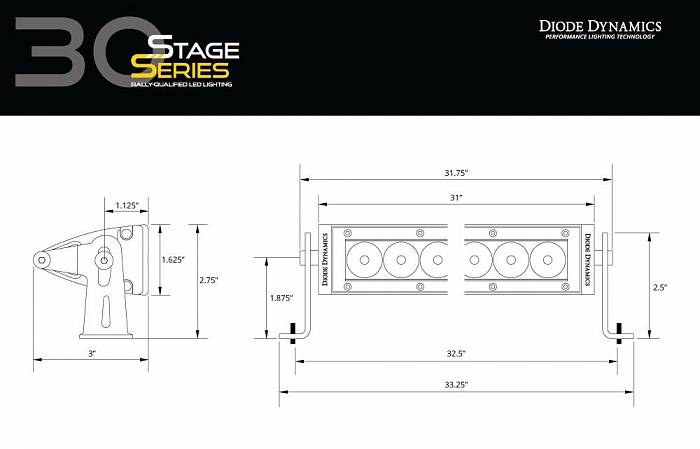 Противотуманная светодиодная балка 30 дюймов серии Stage Series Driving, янтарный свет