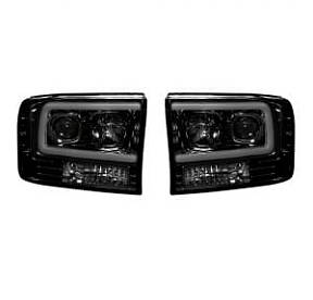 Ford Superduty 99-04 F250/F350/F450/F550 PROJECTOR HEADLIGHTS w/ Ultra High Power Smooth OLED HALOS & DRL - Smoked / Black