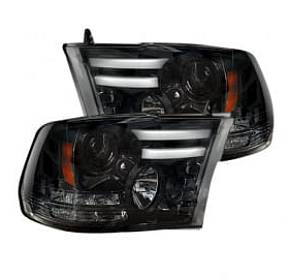 Dodge RAM 14-17 1500 & 15-17 2500/3500 PROJECTOR HEADLIGHTS w/ Ultra High Power Smooth OLED DRL & High Power Amber LED Turn Signals - Smoked / Black