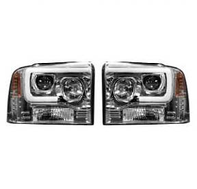 Ford Superduty 05-07 F250/F350/F450/F550 PROJECTOR HEADLIGHTS w/ Ultra High Power Smooth OLED HALOS & DRL - Clear / Chrome