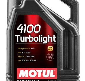4 л MOTUL 4100 TURBOLIGHT 10W-40 для бензиновых и дизельных двигателей, изготовленное по технологии Technosynthese®
