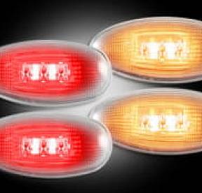 GMC & Chevy 99-14 Sierra & Silverado (1st & 2nd GEN) Dually Fender Lenses (4-Piece Set) w/ 2 Red LED Lights & 2 Amber LED Lights - Clear Lens w/ Chrome Trim