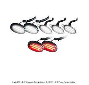 Ford RAPTOR 09-14 LED Fender & Front Grill Light Kit - (7-Piece Set) w/ 5 WHITE LED Forward-Facing Lights & 2 RED Rear-Facing Lights - Smoked Lens w/ Black Trim