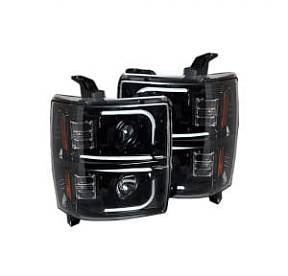Chevrolet Silverado 2500/3500 Heavy Duty 14-17 (3rd GEN) PROJECTOR HEADLIGHTS w/ Ultra High Power Smooth OLED HALOS & DRL - Smoked / Black