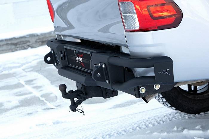 Задний силовой бампер BMS ALFA для Toyota Hilux REVO 2015+, покрытие Raptor + цинкование