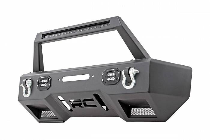 Бампер передний с 2 врезными LED фарами и площадкой под лебёдку для JEEP WRANGLER 2007-2017