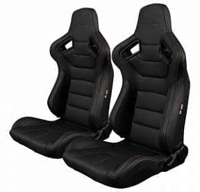 Спортивные сиденья анатомические серии Elite - чёрные с оранжевой строчкой