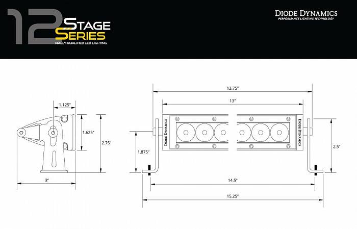 Комплект из 2 LED-балок 12 дюймов серии Stage Series Driving, янтарный свет