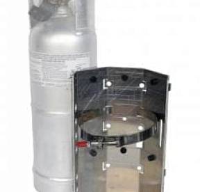 Propane Power Brkt., Aluminum bracket with S/S strap to securely mount the popular 6 LB. Worthington 299494 aluminum tank with 6.125" diameter.