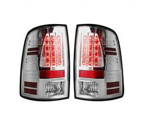 Dodge 09-14 RAM 1500 & 10-14 RAM 2500/3500 LED TAIL LIGHTS (Replaces Factory OEM Halogen Tail Lights) - Dark Red Smoked Lens