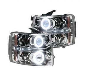 Chevrolet Silverado 07-13 (2nd GEN Single-Wheel & 07-14 Dually) PROJECTOR HEADLIGHTS w/ CCFL HALOS & DRL - Clear / Chrome