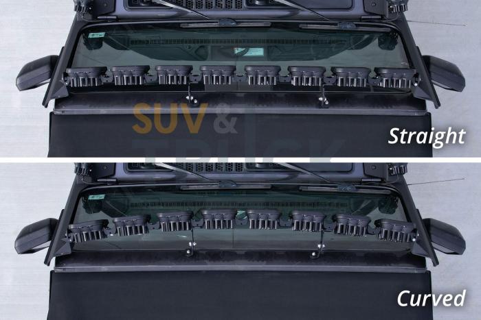 Комплект с кронштейнами для монтажа янтарных LED-балок SS5 Pro CrossLink над лобовым стеклом Jeep JL Wrangler, Combo