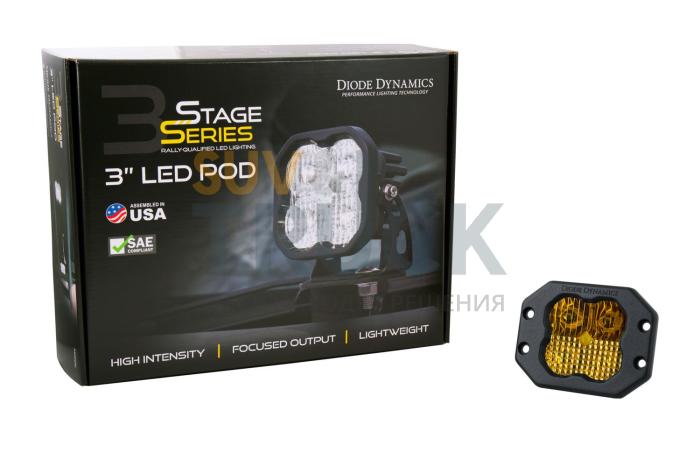 Желтый врезной LED-модуль SS3 Pro, SAE Fog