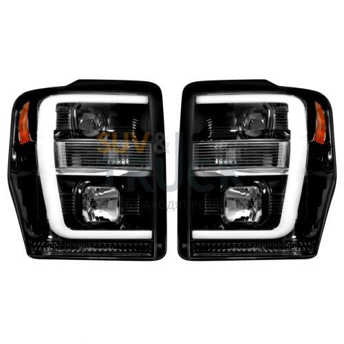 Ford Superduty 08-10 F250/F350/F450/F550 PROJECTOR HEADLIGHTS w/ Ultra High Power Smooth OLED HALOS & DRL - Smoked / Black
