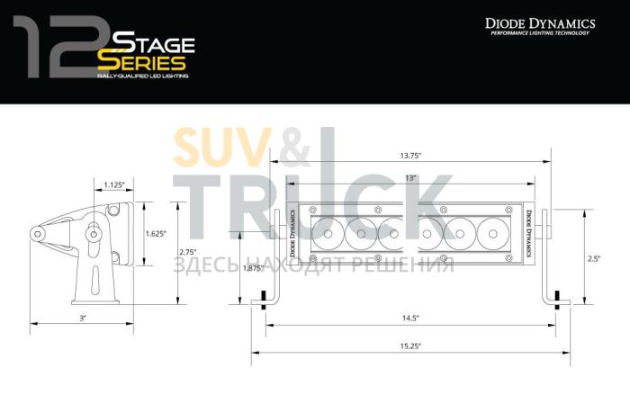 Комплект из 2 LED-балок 12 дюймов серии Stage Series Driving, янтарный свет