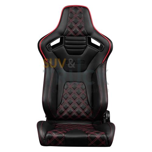 Спортивные сиденья анатомические серии Elite-X Series Sport Seats - Black Diamond (Double Red Stitching / Red Piping)