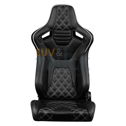 Спортивные сиденья анатомические серии Elite-X Series Sport Seats - Black Diamond (Double White Stitching / White Piping)
